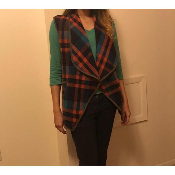 Unidear Buffalo Plaid Open Front Sleeveless Vest W Pockets Womens S New - Picture 4 of 6